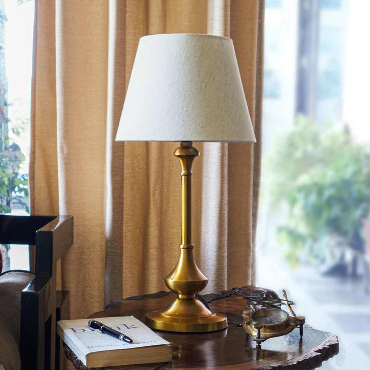 Brass Table Lamp with Off White Lampshade For Living Room Bedroom Ta