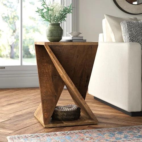 Premium Mango Wood Geometric Sofa Side Tables for Living Room