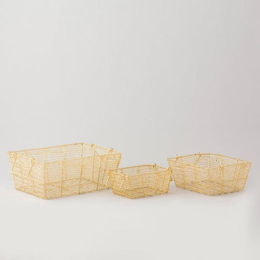 Buy Basket - Brass Plated Golden Rectangular Wired Basket For Storage & Kitchen by Indecrafts on IKIRU online store
