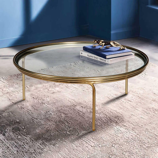 Buy Center Table - Olivia Round Center Coffee Table | Modern Glass & Metallic Teapoy For Living Room & Home by Orange Tree on IKIRU online store