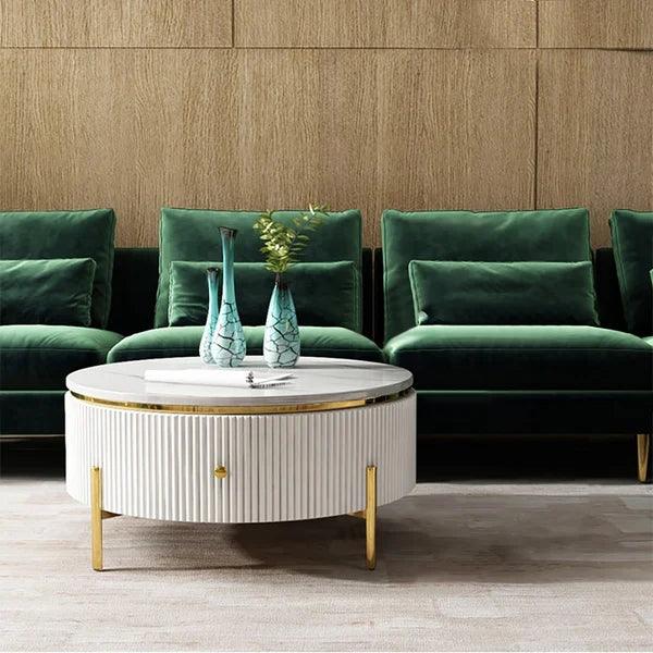 Buy Center Table - Wood & Steel Belly Modern Round Coffee Table With Storage For Living Room by Handicrafts Town on IKIRU online store