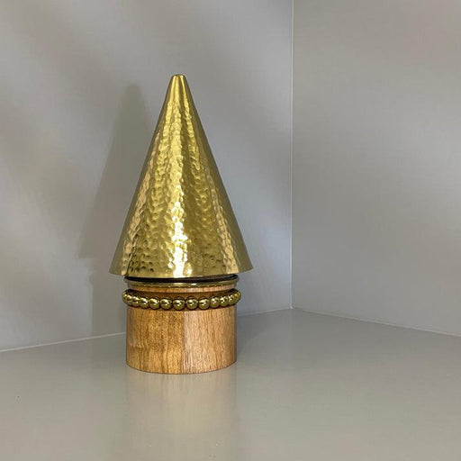 Buy Decor Objects - Selective Edition - Golden Decorative Cone With Wooden Stand For Home & Table Decor by Objects In Space on IKIRU online store