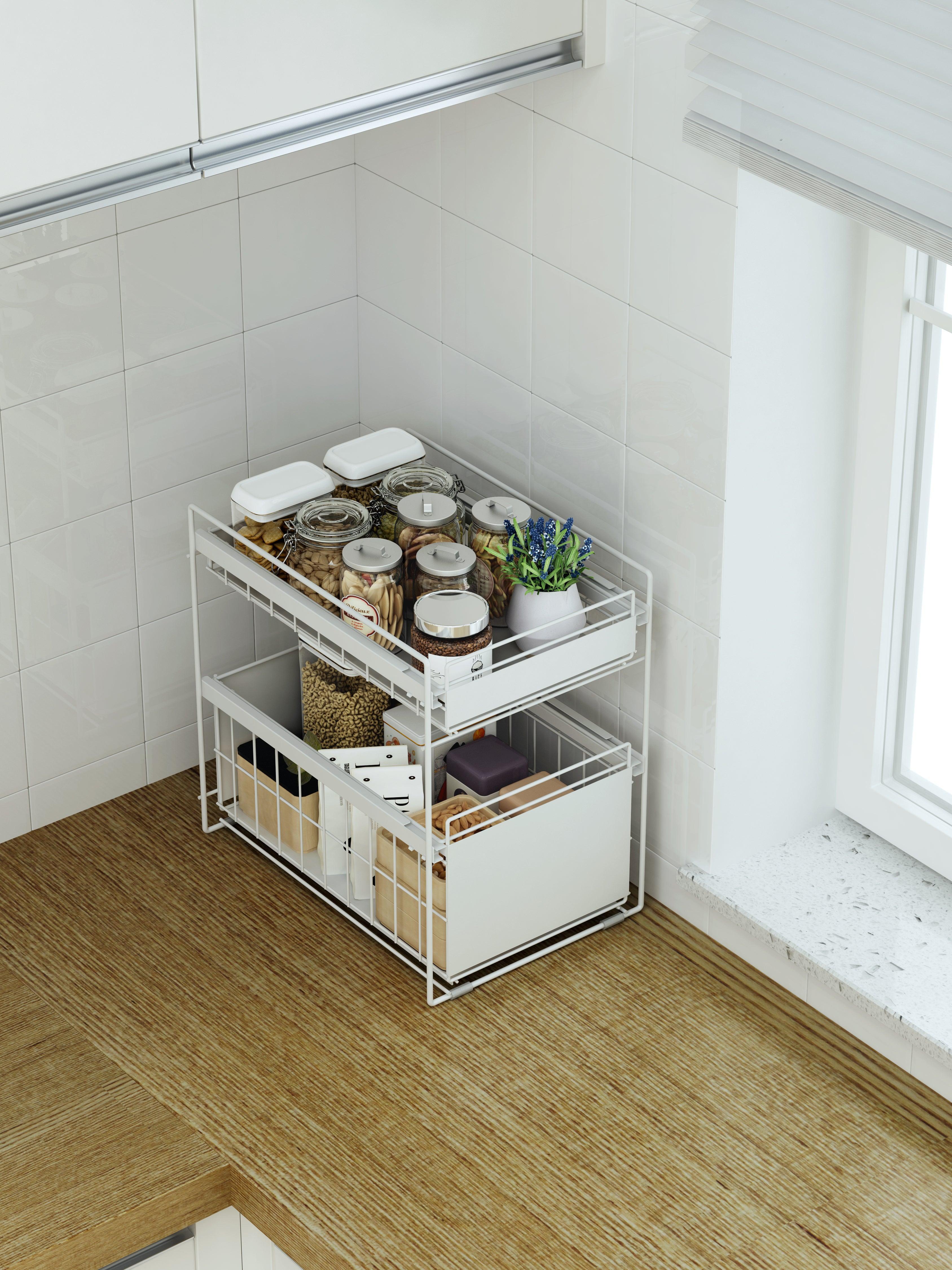 Buy Pull Out Storage Drawer Rack, 2-Tier Under Sink Organizers, Utensils Holder Stand at IKIRU