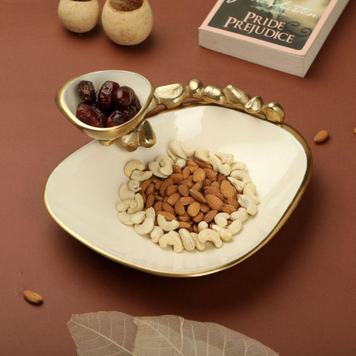 Buy Platter - Metallic & Stone Chip & Dip Platter | Decorative Serveware Plate With Bowl For Home by De Maison Decor on IKIRU online store