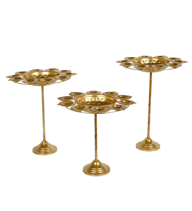 Buy Puja Essentials - Decorative Golden Detachable Diya Urli With Stand Set Of 3 by Amaya Decors on IKIRU online store
