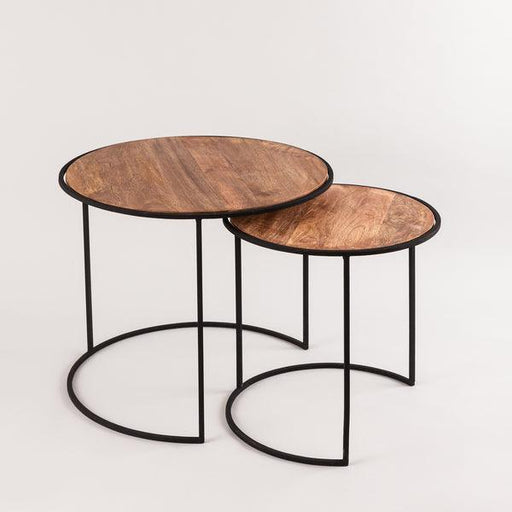 Buy Side Table - Metallic & Wooden Round Nested Console Table Set Of 2 | Coffee Tables For Home & Living Room by Indecrafts on IKIRU online store