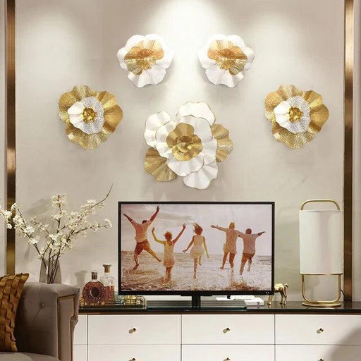 Buy Wall Art - White And Golden Flower Metal Wall Art by Handicrafts Town on IKIRU online store