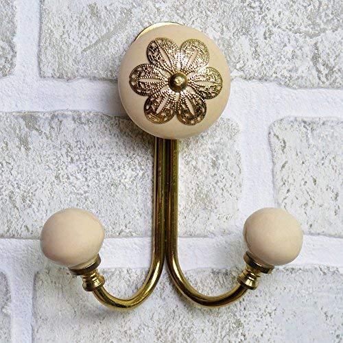 Fancy Ceramic Filigree Wall Hook | Hanging Holder With Golden Accent