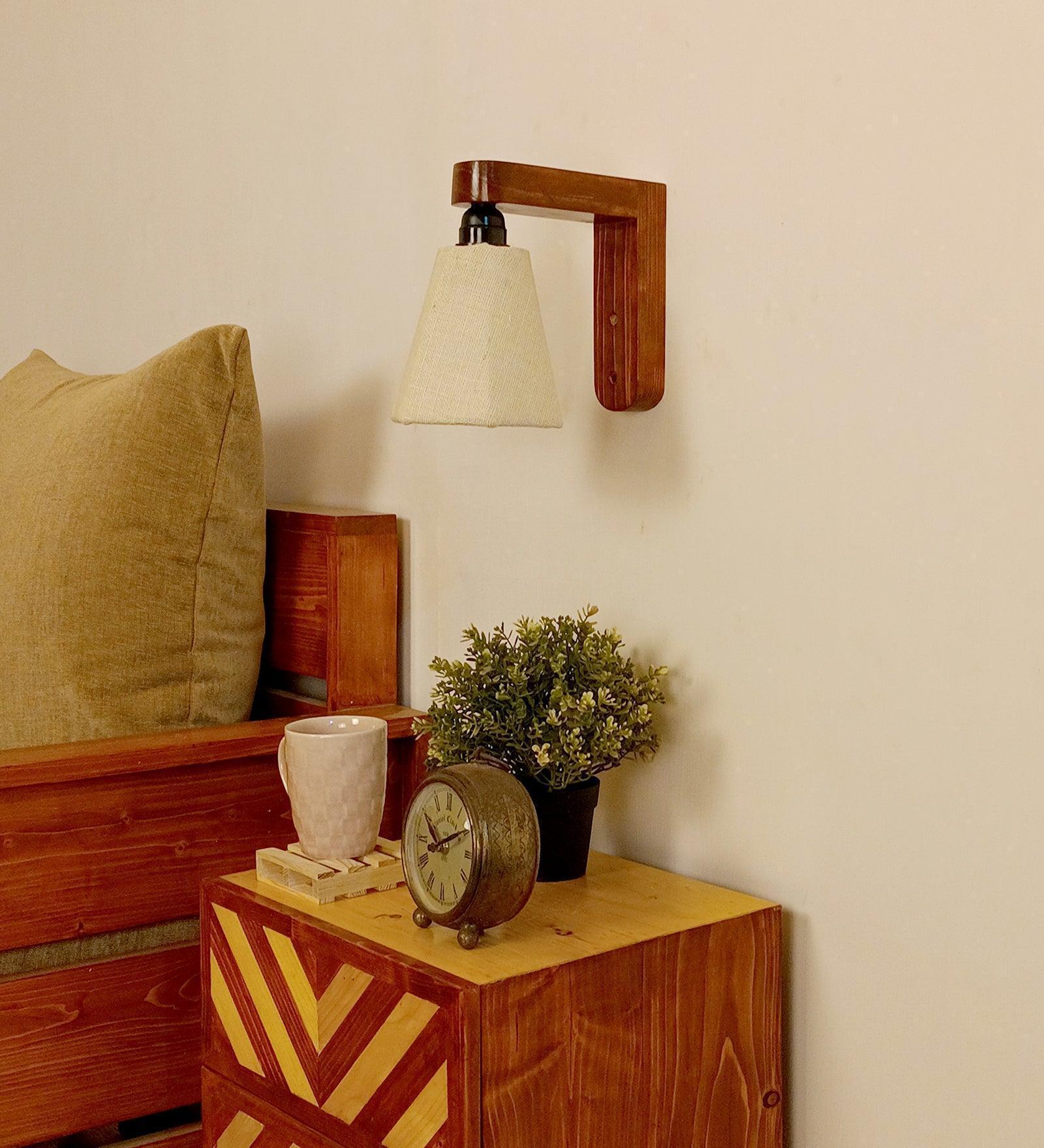 Hexagon Brown Wooden Wall Light for Living Room Mounted Hanging Lamp