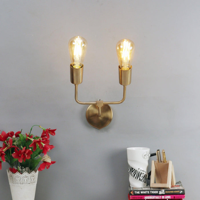Buy Wall Light - Salcia Artsy Golden Dual Wall Light | Decorative Unique Wall Mount Lamp For Home & Balcony by De Maison Decor on IKIRU online store