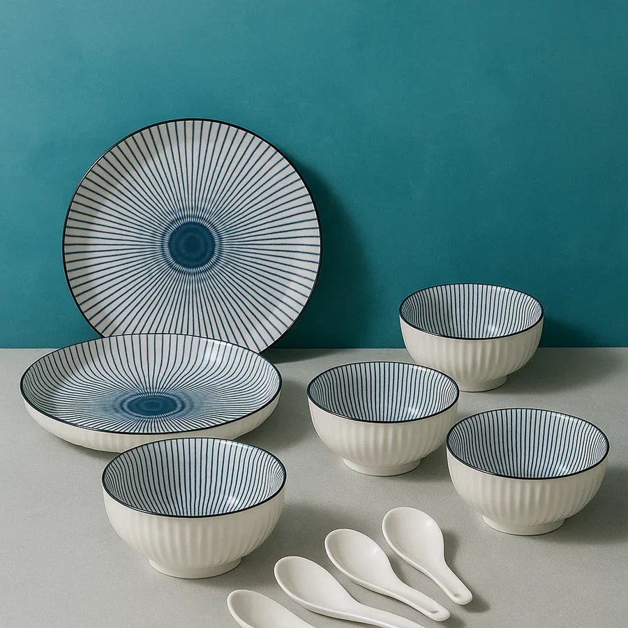 10 piece Ceramic Dinnerware Set -Elegant Blue White Design