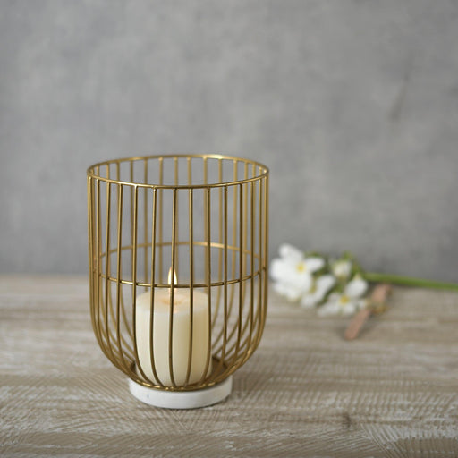 Buy Candle Stand - Marble Base Wire Basket Pillar Candle Holder Golden For Living Room and Decor by Manor House on IKIRU online store
