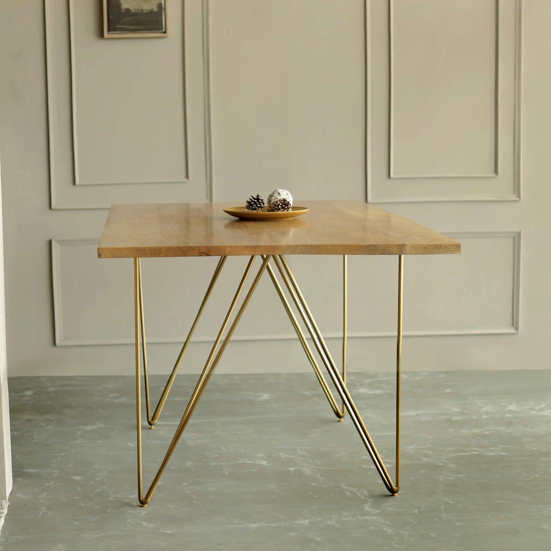 Natural Brass Finish Modern Art Deco Wooden Dining Table For Home