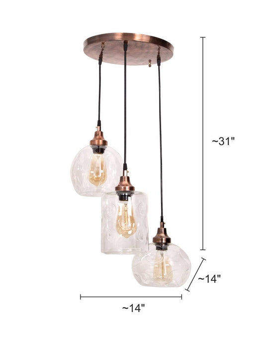 Buy Hanging Lights - Antique Copper Glass 3 Drop Copper Pendant Light | Hanging Lamp For Home Decor by Fos Lighting on IKIRU online store