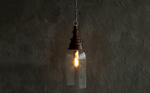 Buy Hanging Lights - Kunshu Tall Glass & Walnut Finish Wood Hanging Lamp Light For Living Room Or Balcony by Orange Tree on IKIRU online store