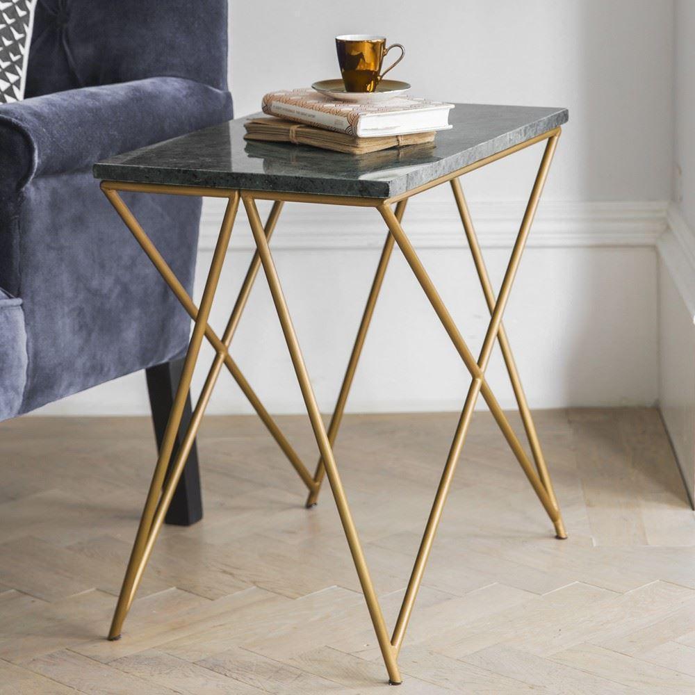 Buy Luxury Marble Metal Side Table with Golden Frame For Decor Ikiru