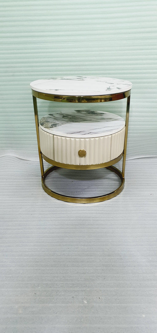 Buy Side Table - White Marble And Steel Side Stool With Drawer For Living Room by Zona International on IKIRU online store