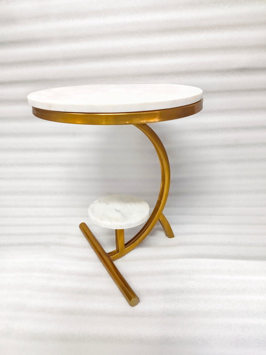 Buy Side Table - White Marble Luxury Side Table & Stool | End Table For Drawing Room And Home by Zona International on IKIRU online store