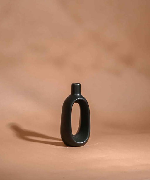 Buy Vase - Kieko Ceramic Decorative Hollow Oval Flower Vase Black Color by Purezento on IKIRU online store
