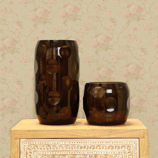Buy Vase - Modern Glass Vase | Flower Vase In Smoke Golden Brown Finish by Home4U on IKIRU online store