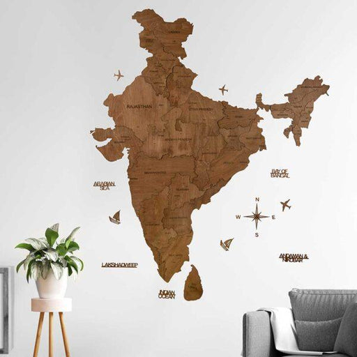 Buy Wall Art - 3D Wooden Wall Art Decor India Map Decal Chestnut by Wooden Art Studio on IKIRU online store