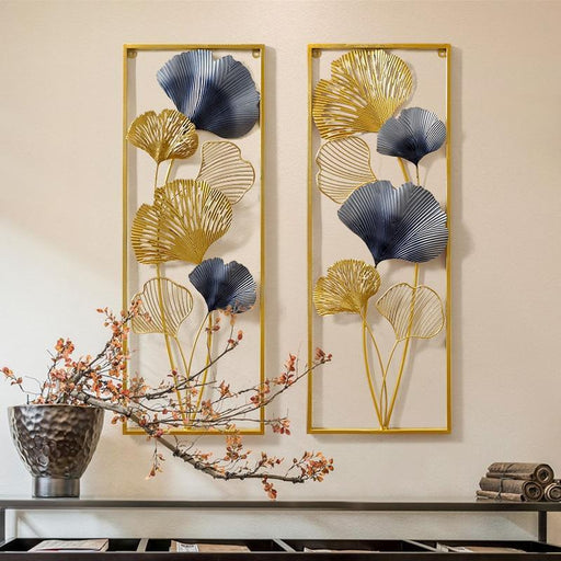 Buy Wall Art - Rectangular Metal Leaf Wall Art Hanging For Living Room Bedroom Office | Set of 2 Frames by Handicrafts Town on IKIRU online store