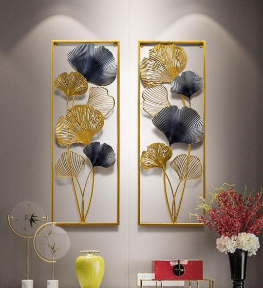 Buy Wall Art - Rectangular Metal Leaf Wall Art Hanging For Living Room Bedroom Office | Set of 2 Frames by Handicrafts Town on IKIRU online store