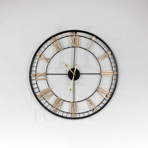 Buy Wall Clock - Vintage Round Metal Wall Clock with Black Golden Roman Numerals | 24 Inch Wall Clock For Drawing Room by Handicrafts Town on IKIRU online store