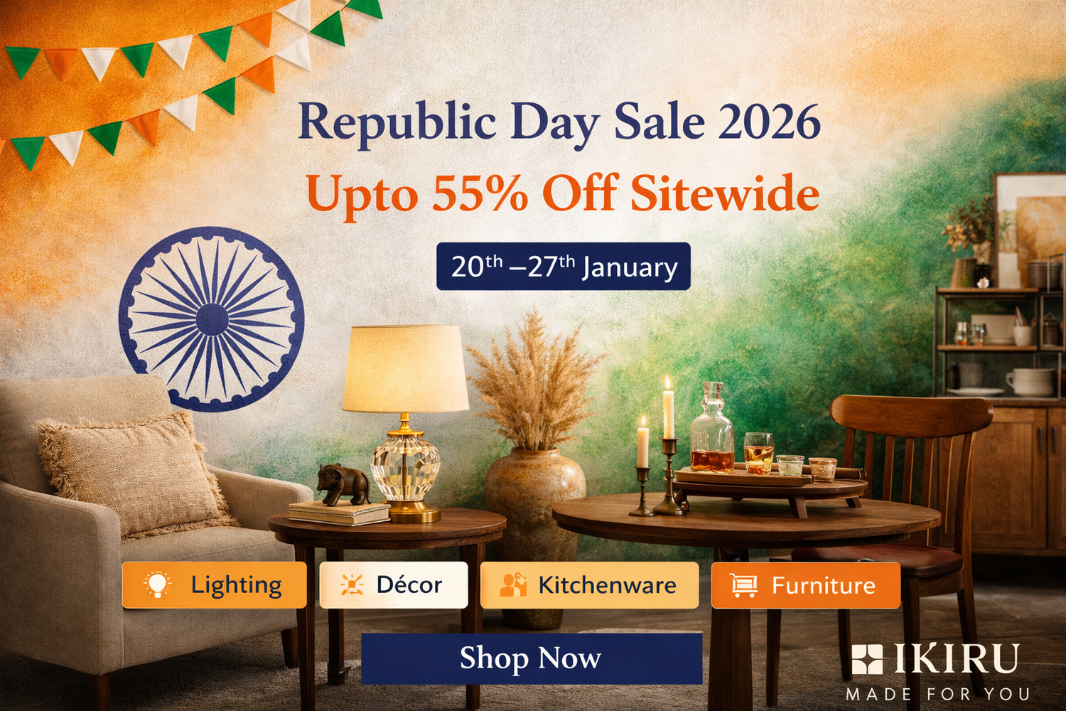 Republic Day Sale 2026 - Upto 55% Off on Furniture, Lighting & Home Décor