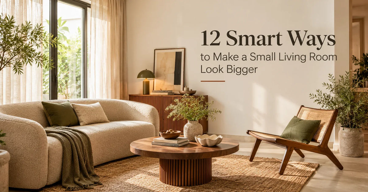 Modern small living room with smart furniture and décor.