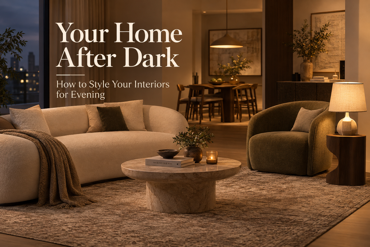 Cosy Living Room Decor with Warm Ambient Lighting and Modern Furniture