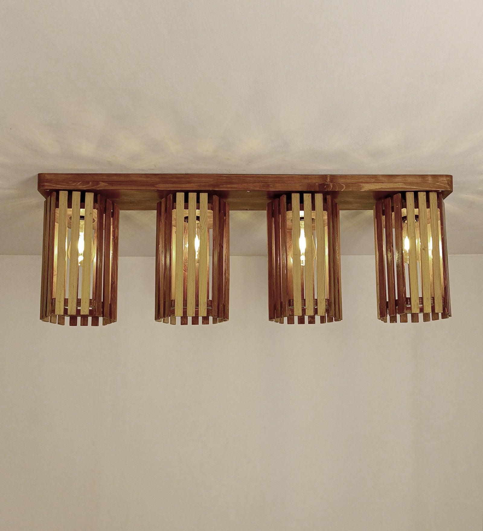 Hexa Brown Wooden 4 Series Ceiling Lamp
