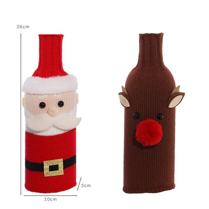 Santa And Reindeer Wine Bottle Cover Set | Santa & Reindeer Wine Bottle Wrapping Pouch