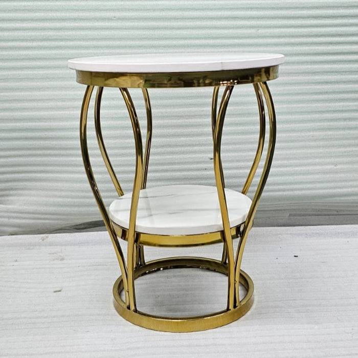 Steel And Marble 2 Tier Side Table | End Table For Living Room & Bedroom