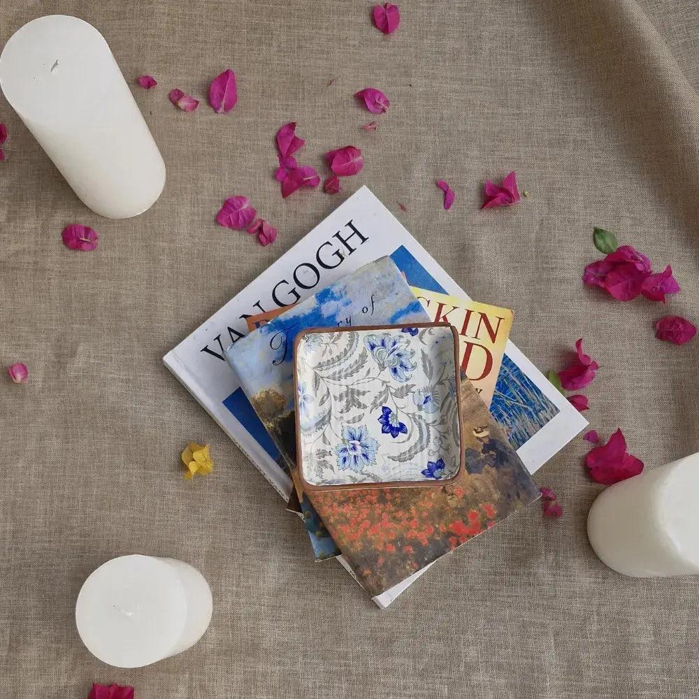 Blue Bougainvilla Square Platter | Handcrafted Stoneware Snacks Serving Plate | Elegant Dinnerware & Serveware  1 Pc