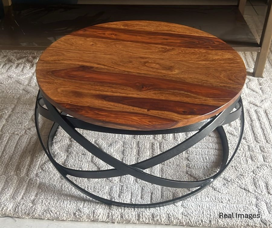 Wood & Black Metal Center Table For Living Room | Sheesham Wood Coffee Table | Tea Table