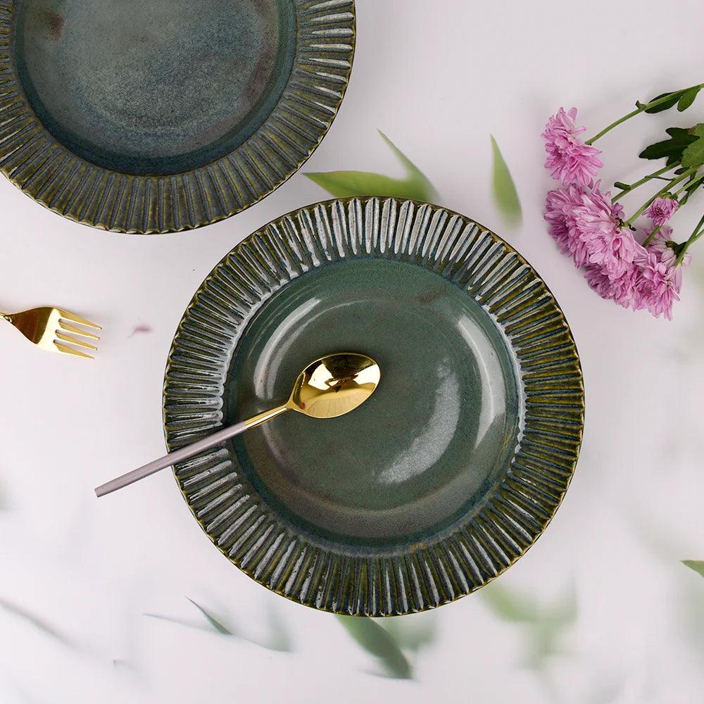 Mer Green Ceramic Plate | Ceramic Pasta Plate | Fancy Serving Platter  1Pc Snacks Serving Platter