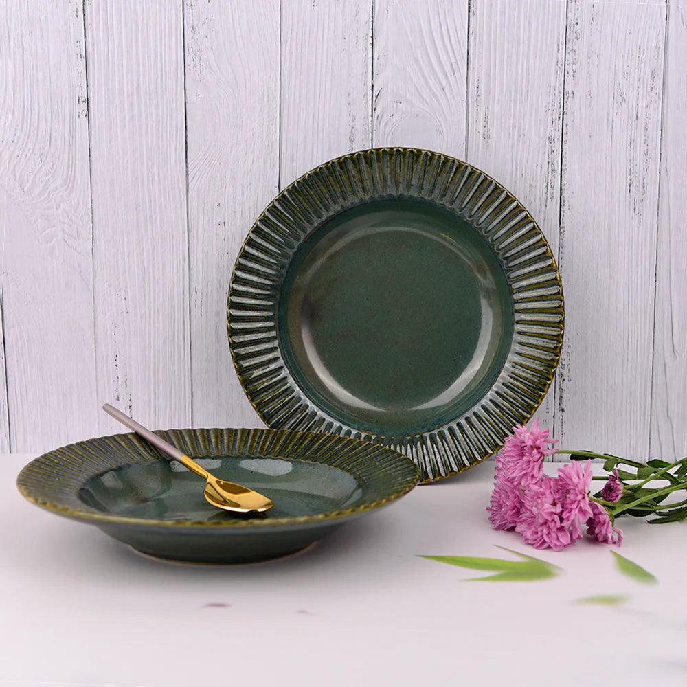 Mer Green Ceramic Plate | Ceramic Pasta Plate | Fancy Serving Platter  1Pc Snacks Serving Platter
