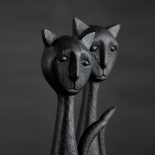 Niro Wooden Cat Sculpture | Modern Black Decorative Art for Modern Interiors | Premium Showpiece