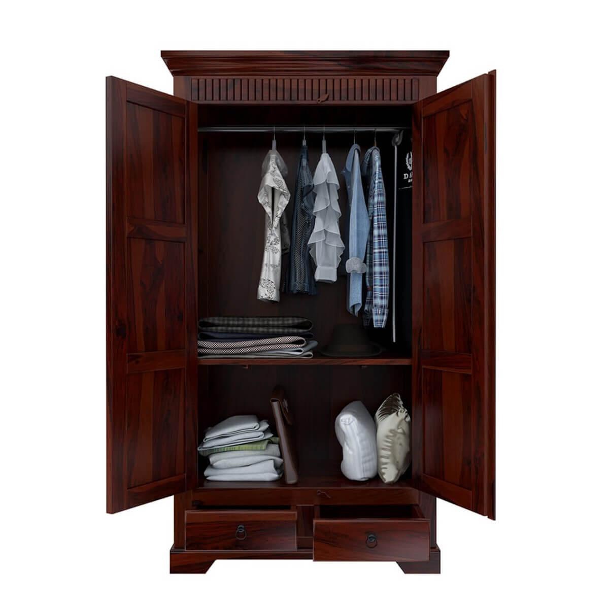 Parker Solid Sheesham Wood 2 Door 2 Drawer Wardrobe In Mahogany Finish