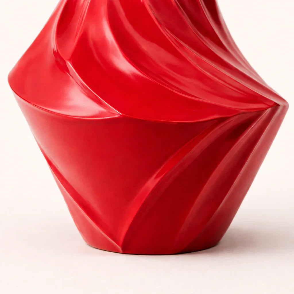 SculptWave Ruby Red Aluminum Decorative Vase – Modern Sculptural Accent