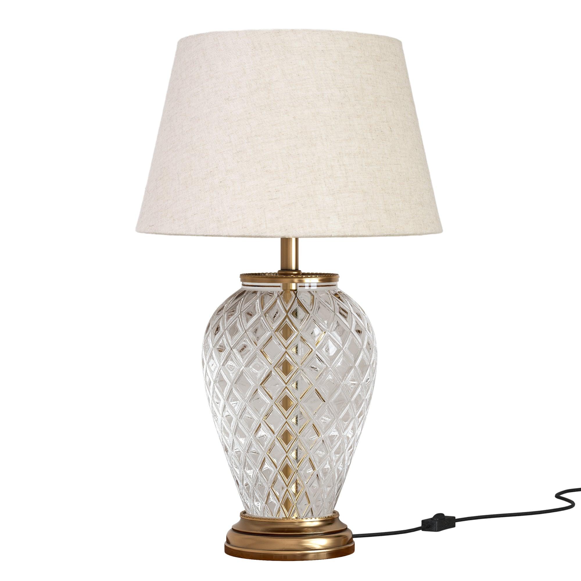 Royal Brass Antique Finish And Diamond Cut Glass Table Lamps for Living Room & Bedroom | Study Desk Lamp