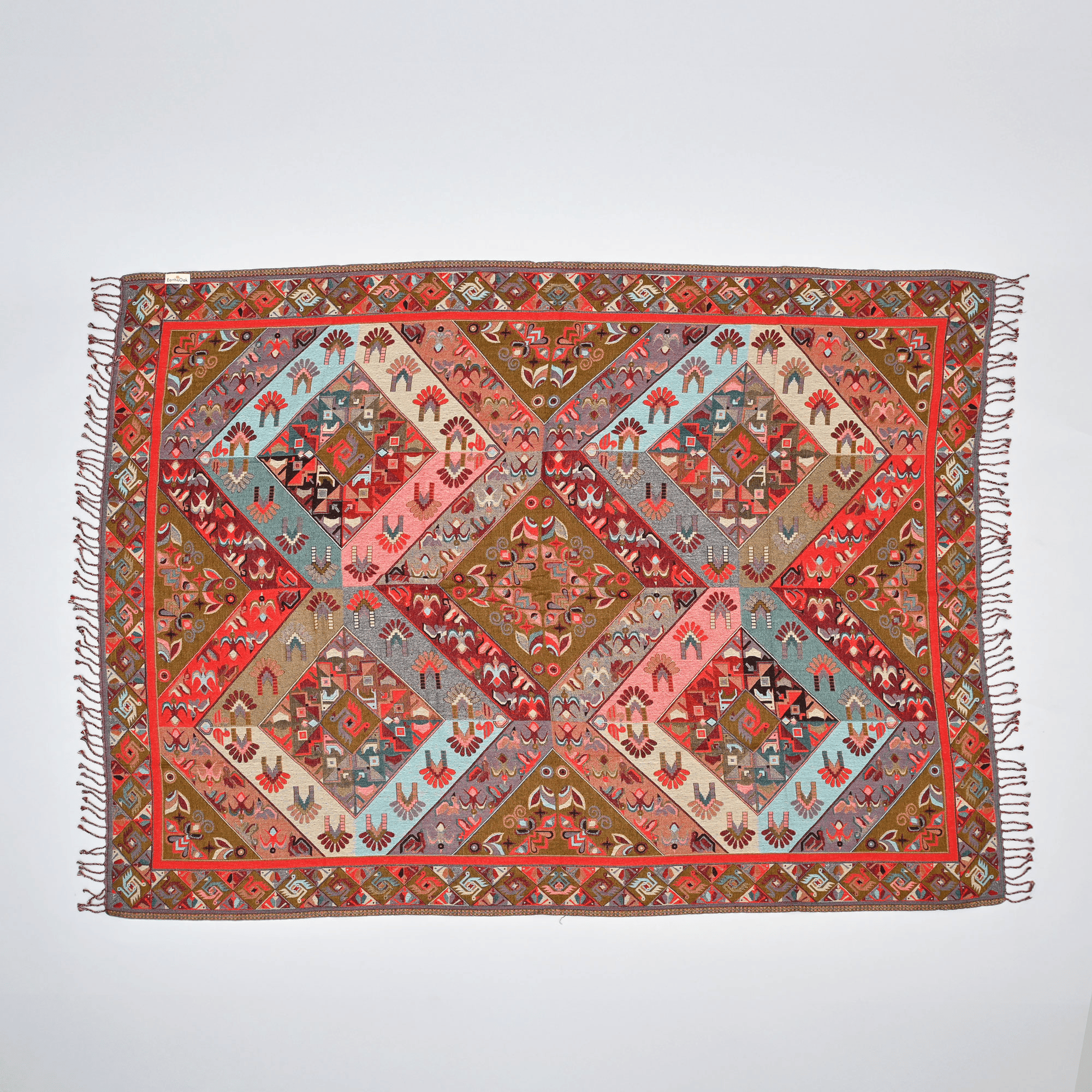 Tribal Pattern Throw Blanket | Cotton Wool Sofa Throw with Geometric & Folk Art Design for Living Room & Bedroom Decor