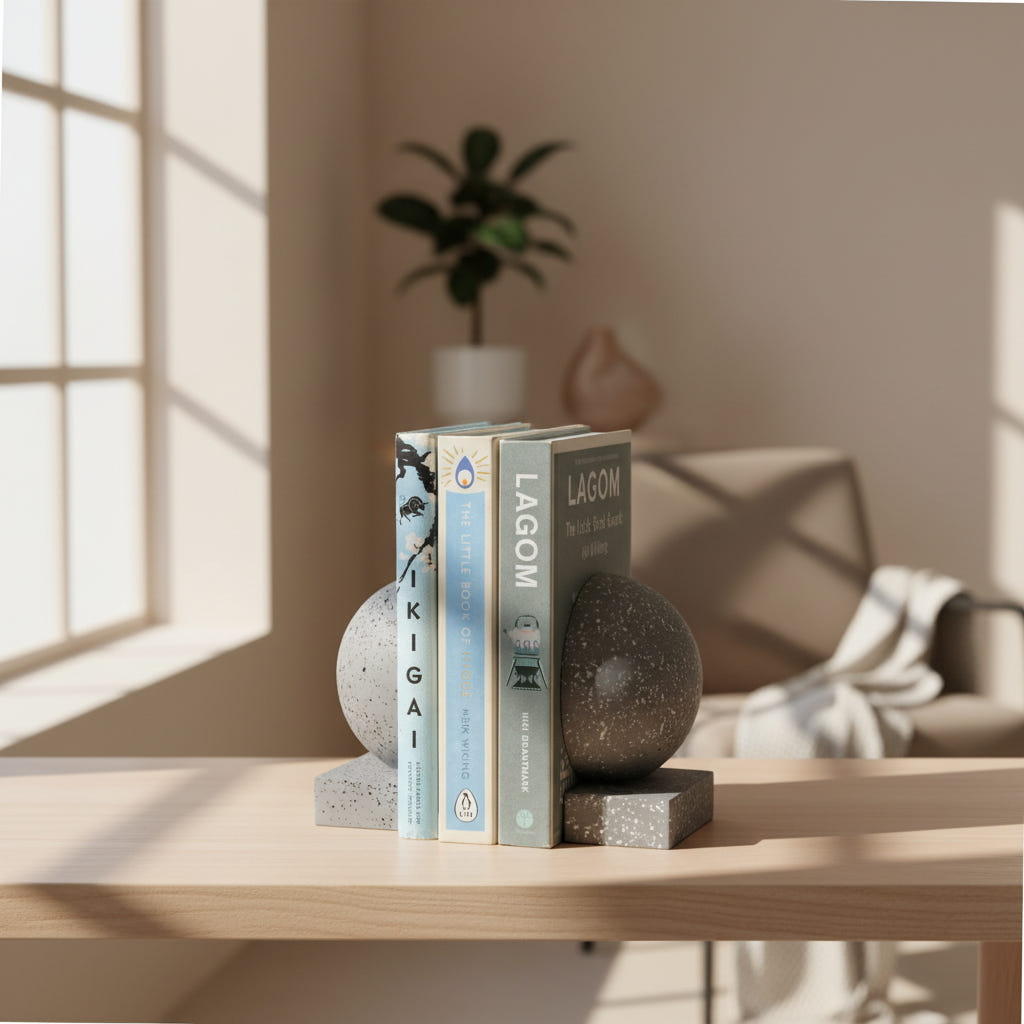 Concrete Bookends | Modern Grey Decorative Book Holders for Home & Office