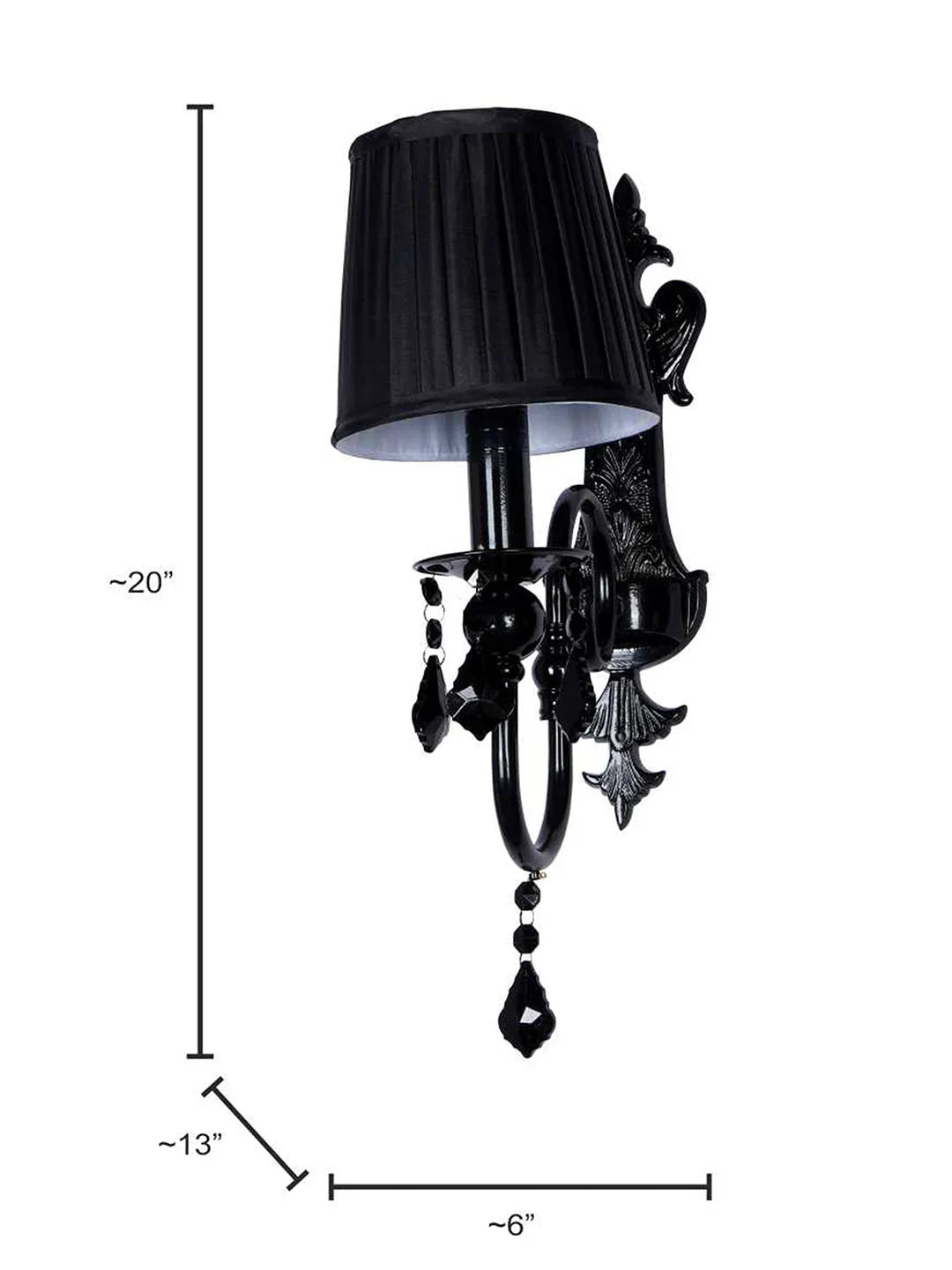 Black Crystal Wall Sconce with Pleated Black Shades