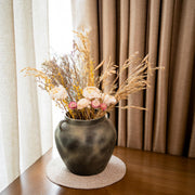 Antique Grace Ceramic Vase with 1Pc Dried Flower Bunch | Flower Pot