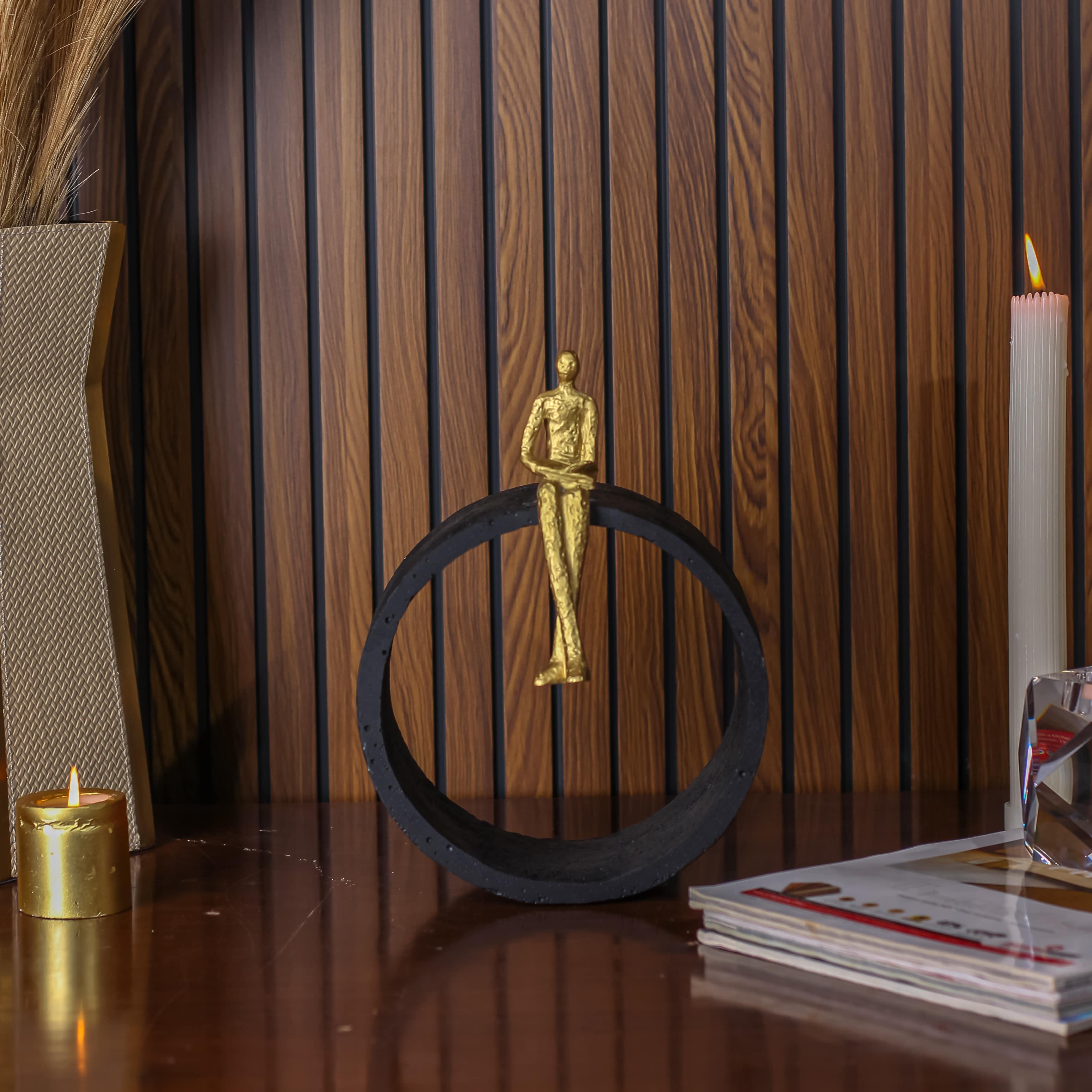 The Sitting Man Resin Sculpture for Home Decor | Black & Gold Accent Showpiece