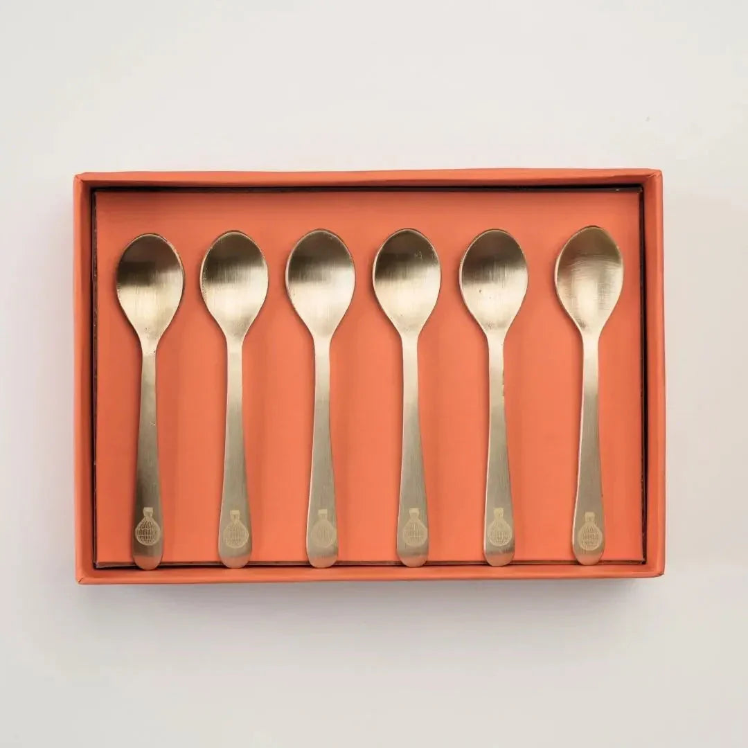 Pure Brass Dessert Spoon Set – Handcrafted Gold Finish Cutlery for Tea, Coffee & Dining