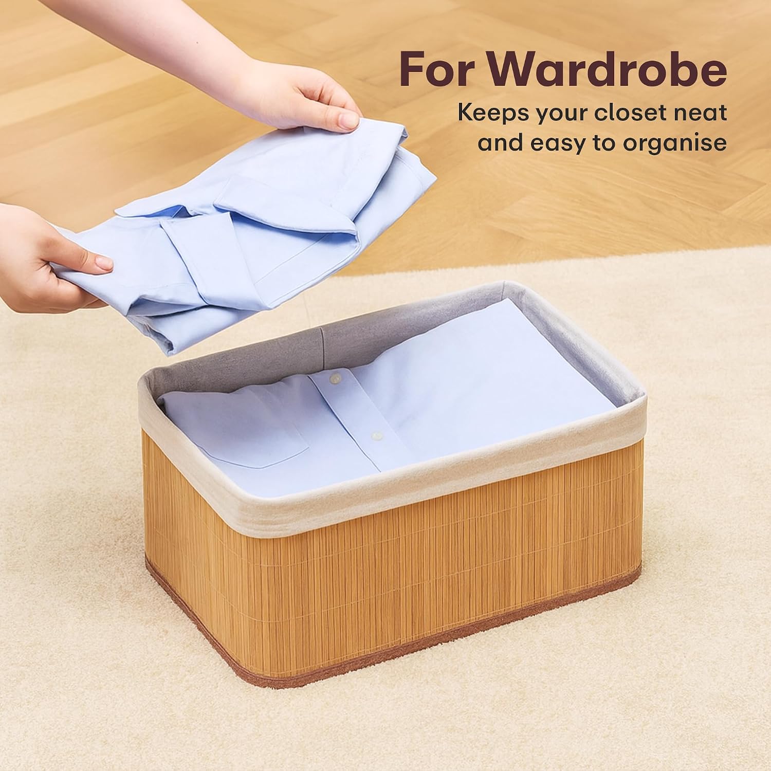 Eco-Friendly Natural Bamboo Storage Rectangular Basket Bins Organizer, Pack of 3 - Brown