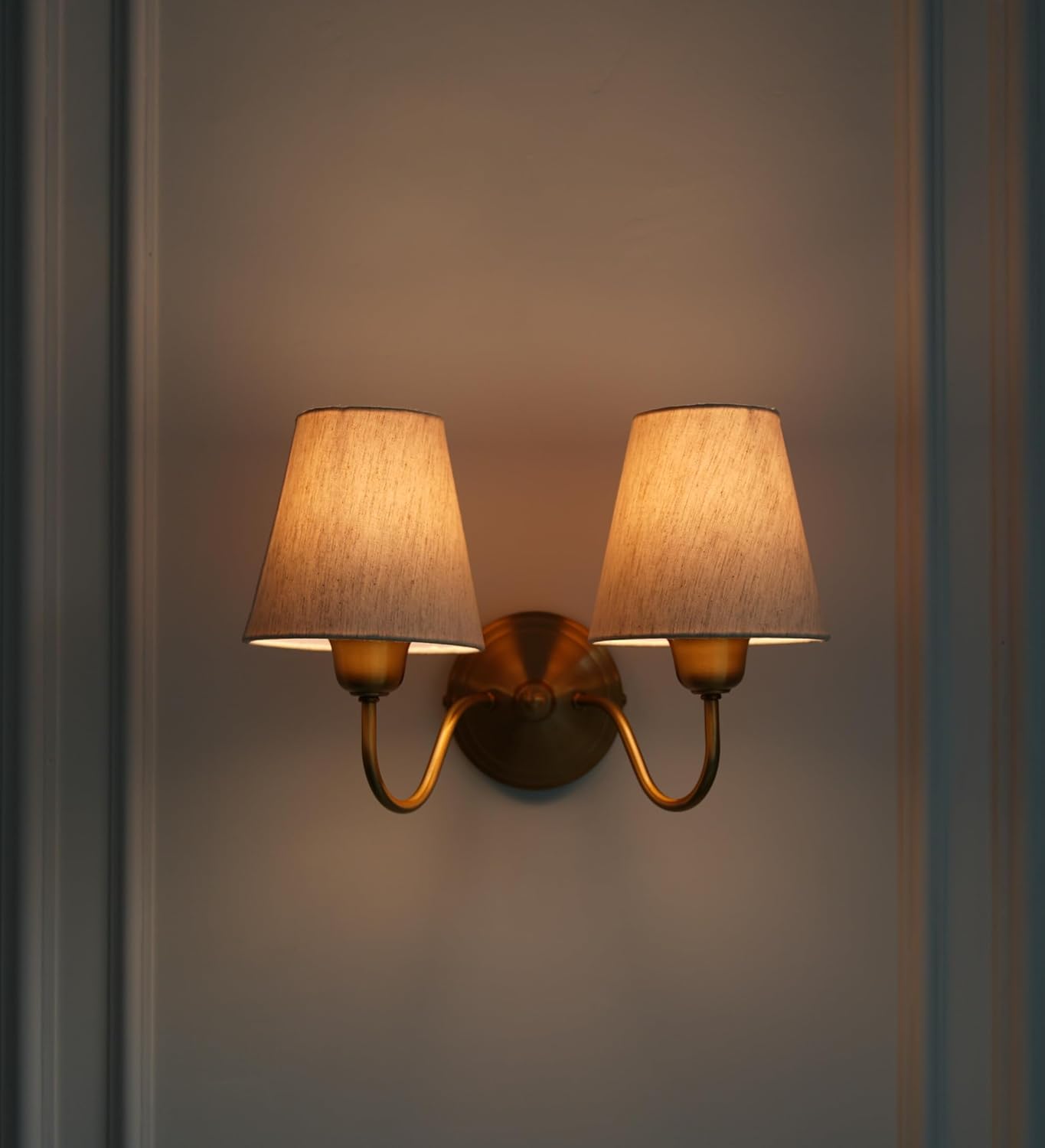 Double Curve Wall Lamp Antique Brass Finish with Off White Shade for Living Room, Bedroom and Home Decoration